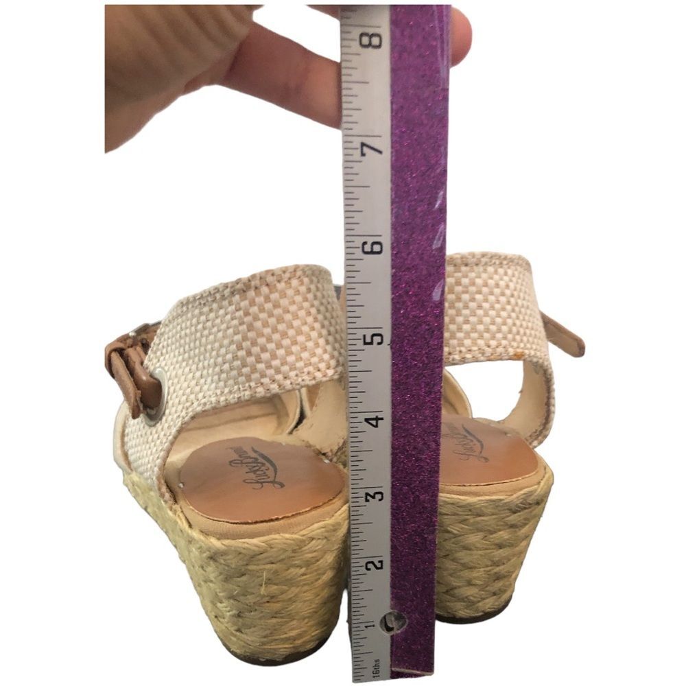 Lucky Brand Women’s Wedge Sandals Size 9 Beige Espadrille Ankle Strap Peep Toe - Picture 6 of 13